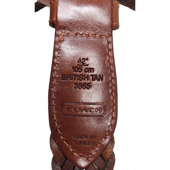 COACH Braided Leather Belt British Tan Brown Brass Buckle Size 42 - Picture 4 of 4
